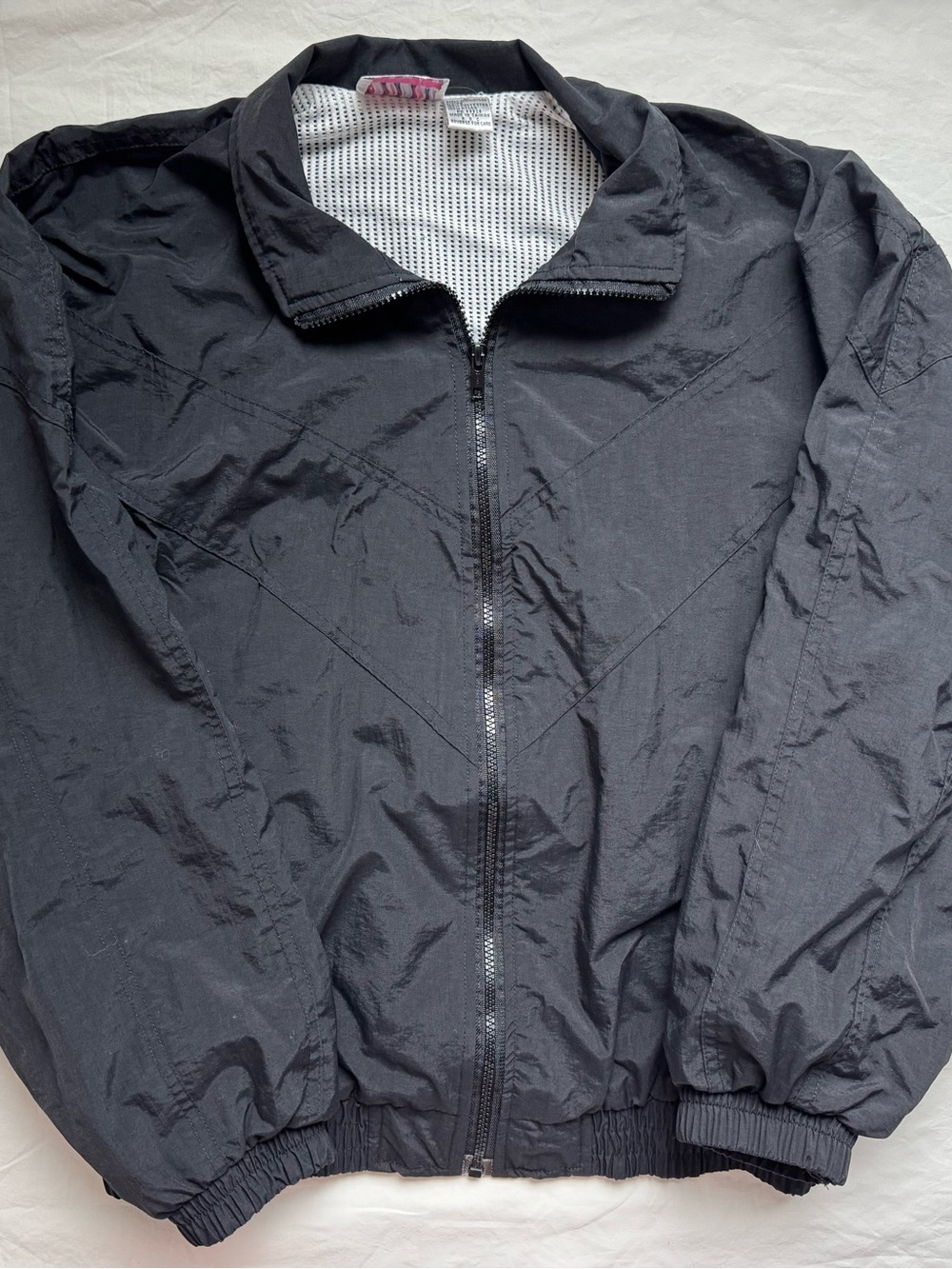 Vintage 90s Y2K Streetwear Windbreaker Action Sport Black Nylon Full Zip